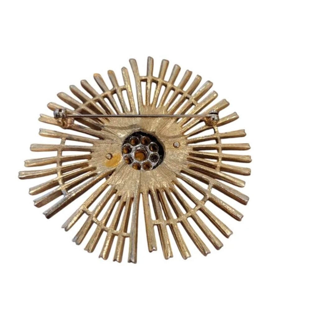 Mid-Century Undulating Atomic Starburst Style Gold Tone & Rhinestone Brooch - Picture 2 of 5